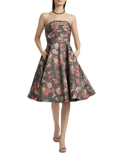 PAMELLA ROLAND Women's Floral Taffeta Cocktail Dress | Thumbnail 2 PAMELLA ROLAND Women's Floral Taffeta Cocktail Dress | Thumbnail 2