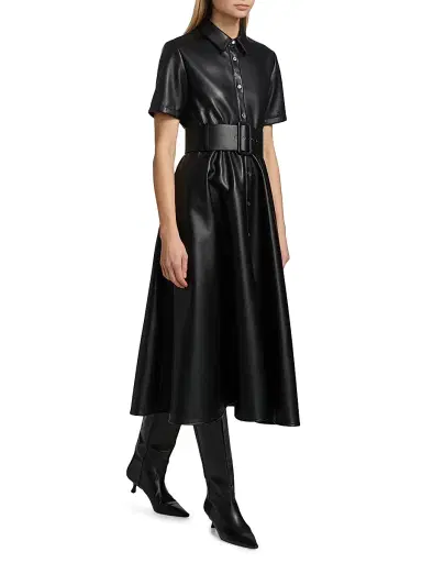 Toccin Women's Jean Vegan Leather Short-Sleeve Shirtdress - Jet | Thumbnail 2 Toccin Women's Jean Vegan Leather Short-Sleeve Shirtdress - Jet | Thumbnail 2