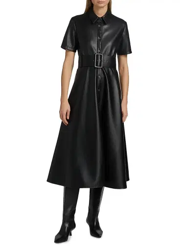 Toccin Women's Jean Vegan Leather Short-Sleeve Shirtdress - Jet | Thumbnail 3 Toccin Women's Jean Vegan Leather Short-Sleeve Shirtdress - Jet | Thumbnail 3
