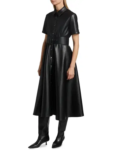 Toccin Women's Jean Vegan Leather Short-Sleeve Shirtdress - Jet | Thumbnail 4 Toccin Women's Jean Vegan Leather Short-Sleeve Shirtdress - Jet | Thumbnail 4