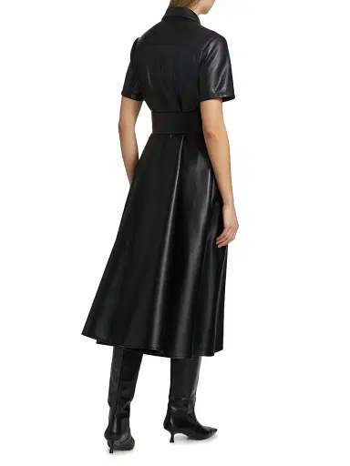 Toccin Women's Jean Vegan Leather Short-Sleeve Shirtdress - Jet | Thumbnail 5 Toccin Women's Jean Vegan Leather Short-Sleeve Shirtdress - Jet | Thumbnail 5