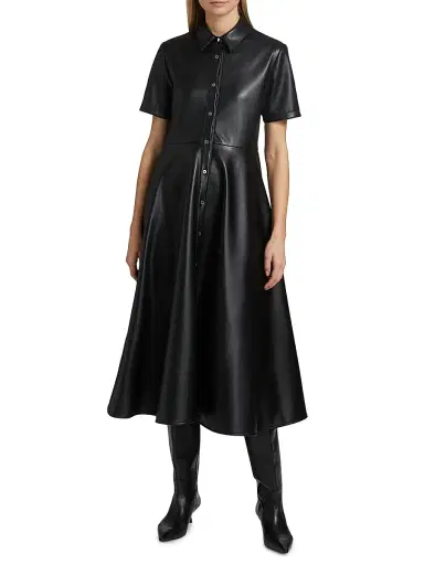 Toccin Women's Jean Vegan Leather Short-Sleeve Shirtdress - Jet | Thumbnail 6 Toccin Women's Jean Vegan Leather Short-Sleeve Shirtdress - Jet | Thumbnail 6