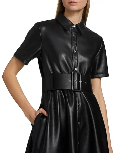 Toccin Women's Jean Vegan Leather Short-Sleeve Shirtdress - Jet | Thumbnail 7 Toccin Women's Jean Vegan Leather Short-Sleeve Shirtdress - Jet | Thumbnail 7