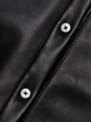 Toccin Women's Jean Vegan Leather Short-Sleeve Shirtdress - Jet | Thumbnail 8 Toccin Women's Jean Vegan Leather Short-Sleeve Shirtdress - Jet | Thumbnail 8