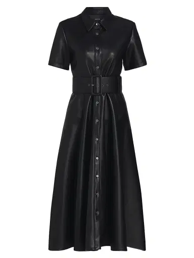 Toccin Women's Jean Vegan Leather Short-Sleeve Shirtdress - Jet | Thumbnail 1 Toccin Women's Jean Vegan Leather Short-Sleeve Shirtdress - Jet | Thumbnail 1