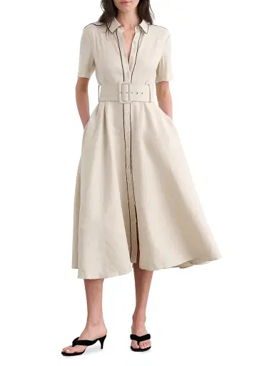 Toccin Women's Jean Linen-Blend Midi-Shirtdress - Desert Jet | Thumbnail 2 Toccin Women's Jean Linen-Blend Midi-Shirtdress - Desert Jet | Thumbnail 2