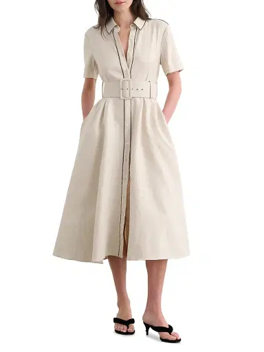 Toccin Women's Jean Linen-Blend Midi-Shirtdress - Desert Jet | Thumbnail 3 Toccin Women's Jean Linen-Blend Midi-Shirtdress - Desert Jet | Thumbnail 3