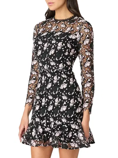Shoshanna Women's Gracie Two-Tone Floral Lace Minidress - Black Pink | Thumbnail 2 Shoshanna Women's Gracie Two-Tone Floral Lace Minidress - Black Pink | Thumbnail 2