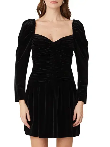 Shoshanna Women's Mari Ruched Velvet Minidress - Jet | Thumbnail 3 Shoshanna Women's Mari Ruched Velvet Minidress - Jet | Thumbnail 3