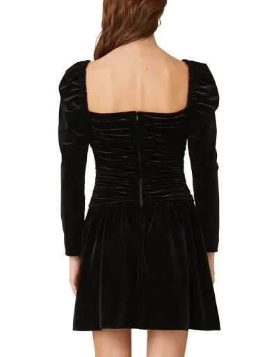 Shoshanna Women's Mari Ruched Velvet Minidress - Jet | Thumbnail 4 Shoshanna Women's Mari Ruched Velvet Minidress - Jet | Thumbnail 4