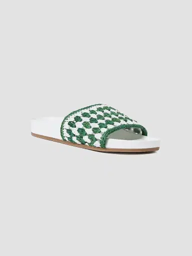 Loeffler Randall Women's Henri Crochet Raffia Slide Sandals - White Green | Thumbnail 2 Loeffler Randall Women's Henri Crochet Raffia Slide Sandals - White Green | Thumbnail 2