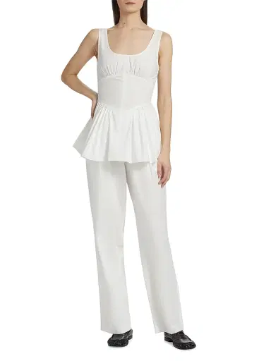 Proenza Schouler White Label Women's Bader Sleeveless Stretch Poplin Peplum Top - White | Thumbnail 2 Proenza Schouler White Label Women's Bader Sleeveless Stretch Poplin Peplum Top - White | Thumbnail 2