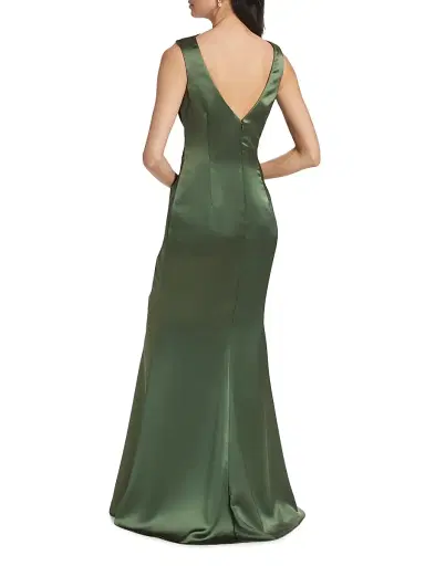 Amsale Women's Ruched Satin Gown - Olive | Thumbnail 5 Amsale Women's Ruched Satin Gown - Olive | Thumbnail 5