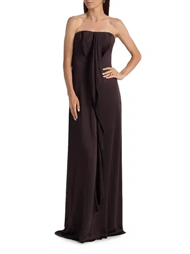 Amsale Women's Satin Draped Strapless Gown - Raisin | Thumbnail 2 Amsale Women's Satin Draped Strapless Gown - Raisin | Thumbnail 2