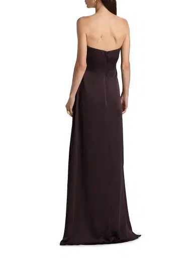 Amsale Women's Satin Draped Strapless Gown - Raisin | Thumbnail 5 Amsale Women's Satin Draped Strapless Gown - Raisin | Thumbnail 5