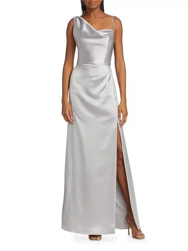 Amsale Women's Draped Satin Gown - Platinum | Thumbnail 2 Amsale Women's Draped Satin Gown - Platinum | Thumbnail 2