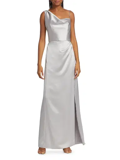 Amsale Women's Draped Satin Gown - Platinum | Thumbnail 3 Amsale Women's Draped Satin Gown - Platinum | Thumbnail 3