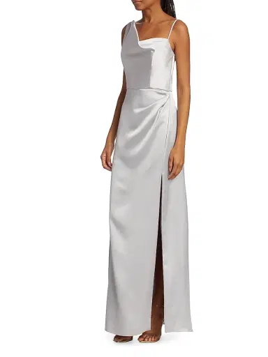 Amsale Women's Draped Satin Gown - Platinum | Thumbnail 4 Amsale Women's Draped Satin Gown - Platinum | Thumbnail 4