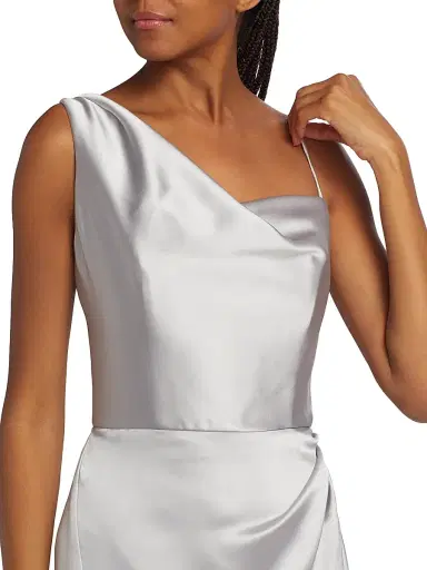 Amsale Women's Draped Satin Gown - Platinum | Thumbnail 6 Amsale Women's Draped Satin Gown - Platinum | Thumbnail 6