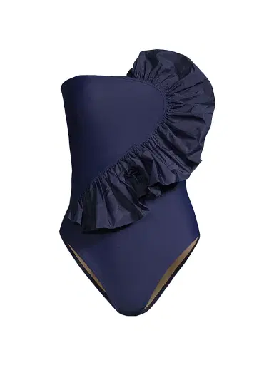 Tanya Taylor Women's Sarita Ruffled One-Piece Swimsuit - Maritime Blue | Thumbnail 1 Tanya Taylor Women's Sarita Ruffled One-Piece Swimsuit - Maritime Blue | Thumbnail 1