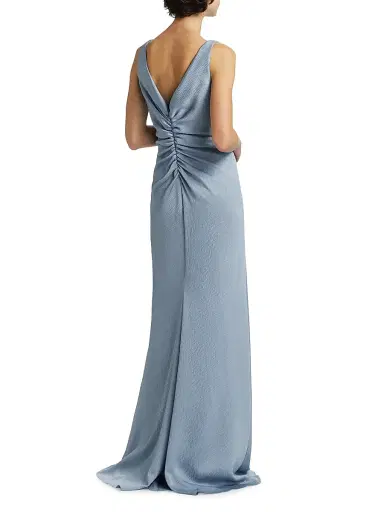 Amsale Women's Satin Cinched V-Neck A-Line Gown - Smokey Blue | Thumbnail 5 Amsale Women's Satin Cinched V-Neck A-Line Gown - Smokey Blue | Thumbnail 5