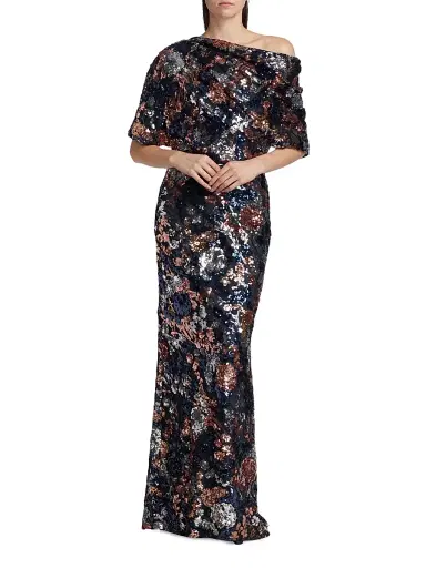 Amsale Women's Floral Sequined Off-The-Shoulder Gown | Thumbnail 2 Amsale Women's Floral Sequined Off-The-Shoulder Gown | Thumbnail 2