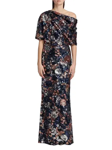 Amsale Women's Floral Sequined Off-The-Shoulder Gown | Thumbnail 3 Amsale Women's Floral Sequined Off-The-Shoulder Gown | Thumbnail 3