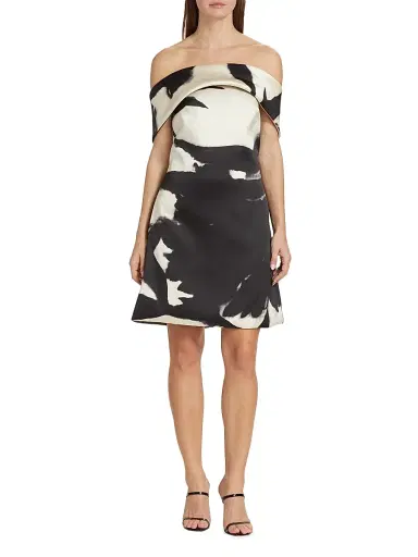Amsale Women's Mikado Bow-Back Shadow Minidress - Black White | Thumbnail 2 Amsale Women's Mikado Bow-Back Shadow Minidress - Black White | Thumbnail 2