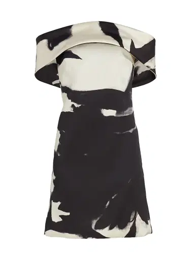 Amsale Women's Mikado Bow-Back Shadow Minidress - Black White | Thumbnail 1 Amsale Women's Mikado Bow-Back Shadow Minidress - Black White | Thumbnail 1