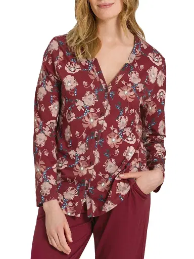 Hanro Women's Sleep & Lounge Long-Sleeve Button Front Jersey Shirt - Floral Joy | Thumbnail 3 Hanro Women's Sleep & Lounge Long-Sleeve Button Front Jersey Shirt - Floral Joy | Thumbnail 3