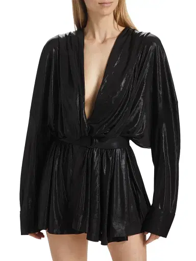 Norma Kamali Women's Draped Plunge Coated Minidress - Black | Thumbnail 3 Norma Kamali Women's Draped Plunge Coated Minidress - Black | Thumbnail 3