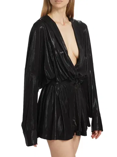 Norma Kamali Women's Draped Plunge Coated Minidress - Black | Thumbnail 4 Norma Kamali Women's Draped Plunge Coated Minidress - Black | Thumbnail 4