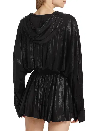 Norma Kamali Women's Draped Plunge Coated Minidress - Black | Thumbnail 5 Norma Kamali Women's Draped Plunge Coated Minidress - Black | Thumbnail 5
