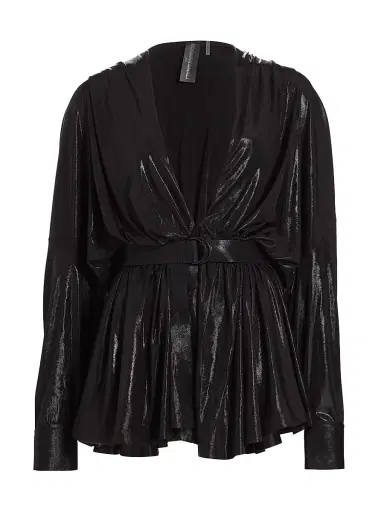 Norma Kamali Women's Draped Plunge Coated Minidress - Black | Thumbnail 1 Norma Kamali Women's Draped Plunge Coated Minidress - Black | Thumbnail 1