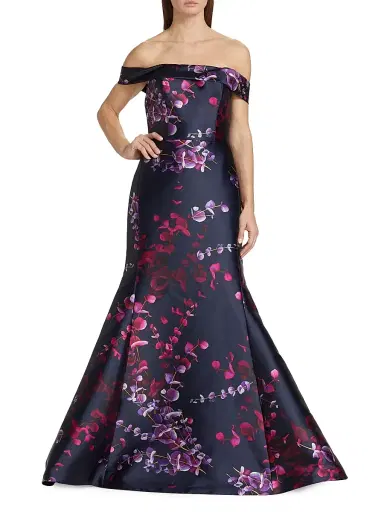 Amsale Women's Mikado Off-The-Shoulder Mermaid Gown - Navy Fuchsia | Thumbnail 2 Amsale Women's Mikado Off-The-Shoulder Mermaid Gown - Navy Fuchsia | Thumbnail 2