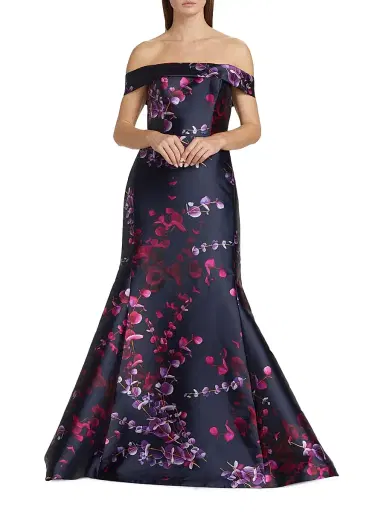Amsale Women's Mikado Off-The-Shoulder Mermaid Gown - Navy Fuchsia | Thumbnail 3 Amsale Women's Mikado Off-The-Shoulder Mermaid Gown - Navy Fuchsia | Thumbnail 3