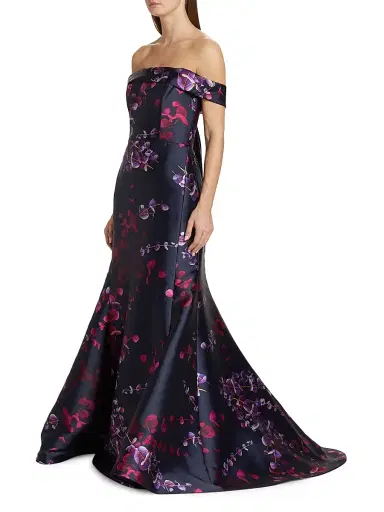 Amsale Women's Mikado Off-The-Shoulder Mermaid Gown - Navy Fuchsia | Thumbnail 4 Amsale Women's Mikado Off-The-Shoulder Mermaid Gown - Navy Fuchsia | Thumbnail 4