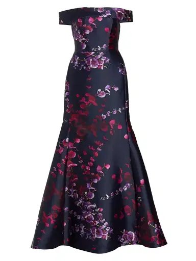 Amsale Women's Mikado Off-The-Shoulder Mermaid Gown - Navy Fuchsia | Thumbnail 1 Amsale Women's Mikado Off-The-Shoulder Mermaid Gown - Navy Fuchsia | Thumbnail 1