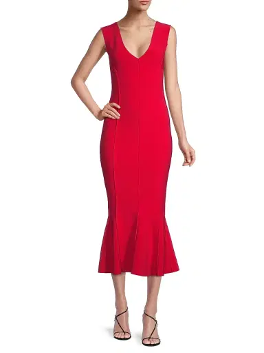 Norma Kamali Women's Grace Sleeveless Flounce-Hem Midi-Dress - Red | Thumbnail 2 Norma Kamali Women's Grace Sleeveless Flounce-Hem Midi-Dress - Red | Thumbnail 2