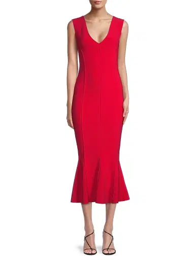 Norma Kamali Women's Grace Sleeveless Flounce-Hem Midi-Dress - Red | Thumbnail 3 Norma Kamali Women's Grace Sleeveless Flounce-Hem Midi-Dress - Red | Thumbnail 3