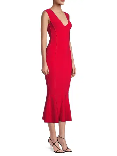 Norma Kamali Women's Grace Sleeveless Flounce-Hem Midi-Dress - Red | Thumbnail 4 Norma Kamali Women's Grace Sleeveless Flounce-Hem Midi-Dress - Red | Thumbnail 4