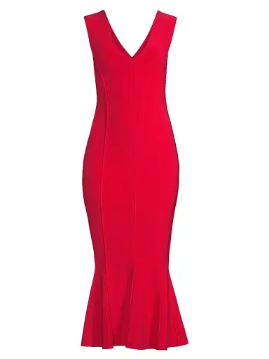 Norma Kamali Women's Grace Sleeveless Flounce-Hem Midi-Dress - Red | Thumbnail 1 Norma Kamali Women's Grace Sleeveless Flounce-Hem Midi-Dress - Red | Thumbnail 1