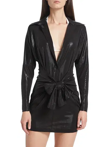 Norma Kamali Women's Tie-Front Mini Shirtdress - Black | Thumbnail 3 Norma Kamali Women's Tie-Front Mini Shirtdress - Black | Thumbnail 3