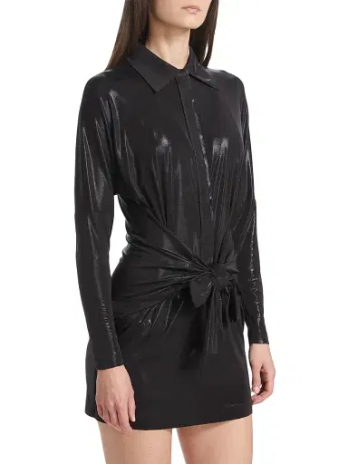 Norma Kamali Women's Tie-Front Mini Shirtdress - Black | Thumbnail 4 Norma Kamali Women's Tie-Front Mini Shirtdress - Black | Thumbnail 4