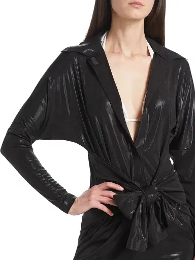 Norma Kamali Women's Tie-Front Mini Shirtdress - Black | Thumbnail 6 Norma Kamali Women's Tie-Front Mini Shirtdress - Black | Thumbnail 6