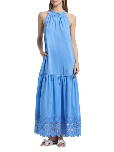 Kobi Halperin Women's Teri Halter Lace-Trim Tiered Maxi Dress - Sky Blue | Thumbnail 3 Kobi Halperin Women's Teri Halter Lace-Trim Tiered Maxi Dress - Sky Blue | Thumbnail 3