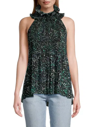Ungaro Women's Emery Printed Ruffle Halter Blouse - Pine Multi | Thumbnail 3 Ungaro Women's Emery Printed Ruffle Halter Blouse - Pine Multi | Thumbnail 3