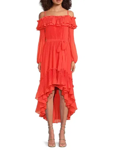 Ungaro Women's Holland Pleated Ruffled High-Low Dress - Flame | Thumbnail 2 Ungaro Women's Holland Pleated Ruffled High-Low Dress - Flame | Thumbnail 2