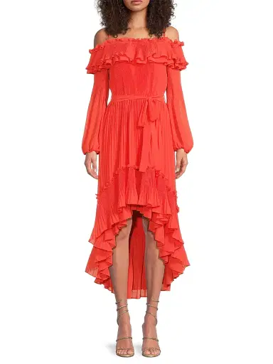 Ungaro Women's Holland Pleated Ruffled High-Low Dress - Flame | Thumbnail 3 Ungaro Women's Holland Pleated Ruffled High-Low Dress - Flame | Thumbnail 3