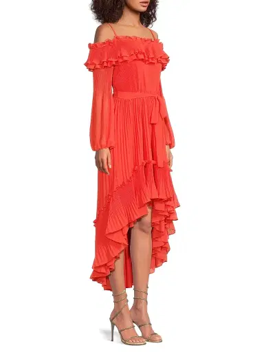 Ungaro Women's Holland Pleated Ruffled High-Low Dress - Flame | Thumbnail 4 Ungaro Women's Holland Pleated Ruffled High-Low Dress - Flame | Thumbnail 4